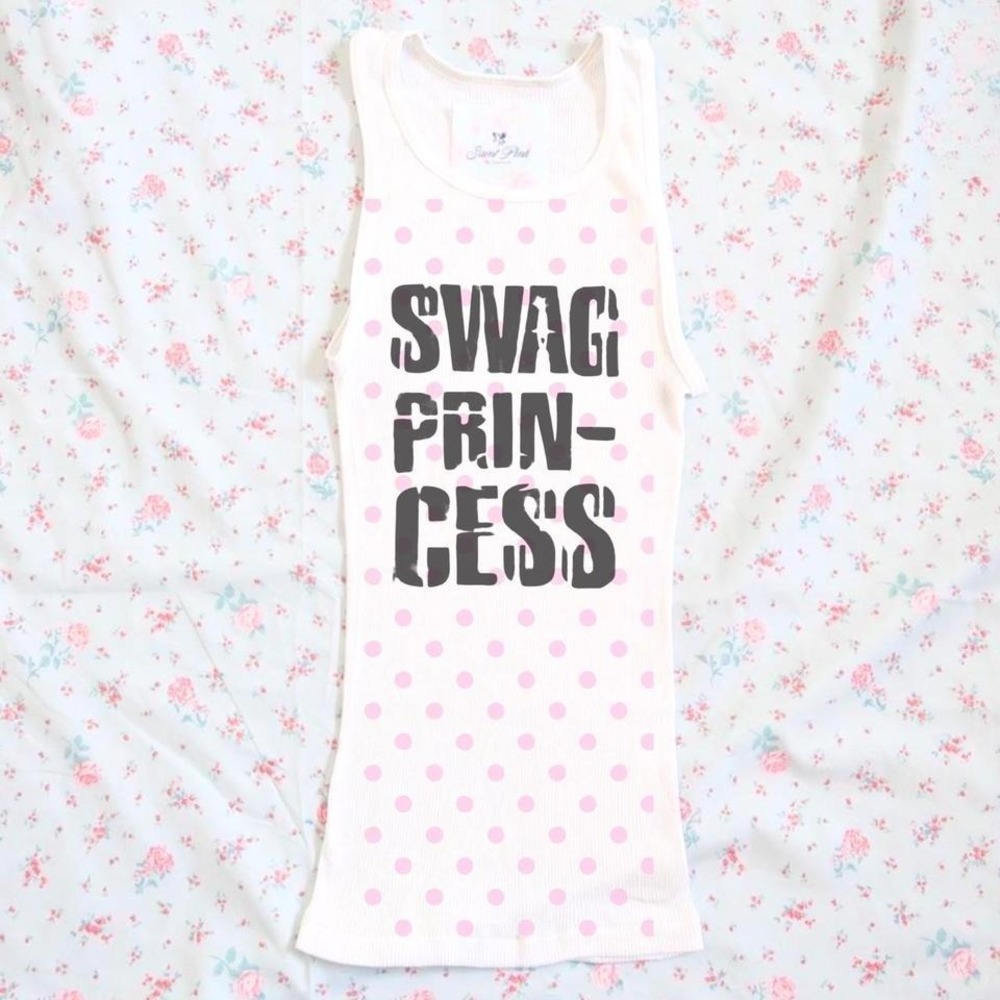swag princess polka dot ribbed tank top y2k mcbling tumblr